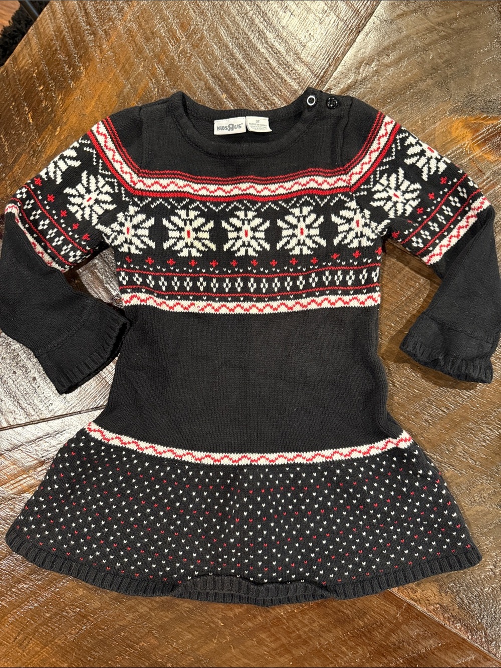 Kids R Us Black Fair Isle Knit Dress with Red & White Accents
